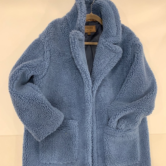 FREED oversized teddy coat in dusty blue - Picture 2 of 7